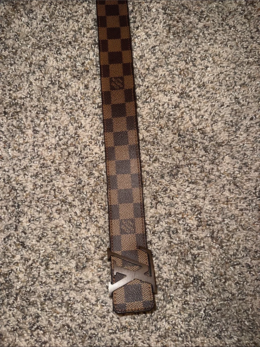 Louis Vuitton Brown Damier Canvas Belt with Dark LV Buckle